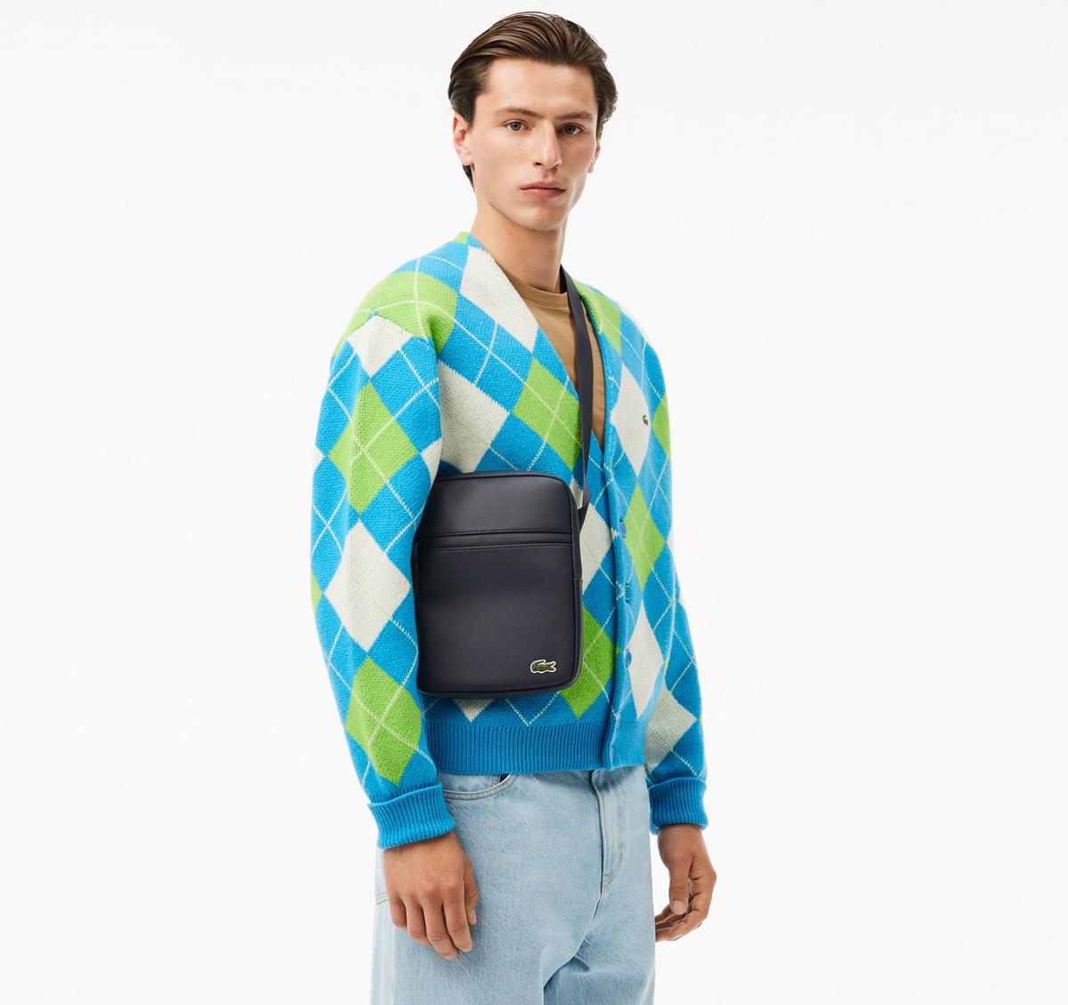 Noir - LACOSTE Sacoche Medium zippée LCST croisée en petit piqué