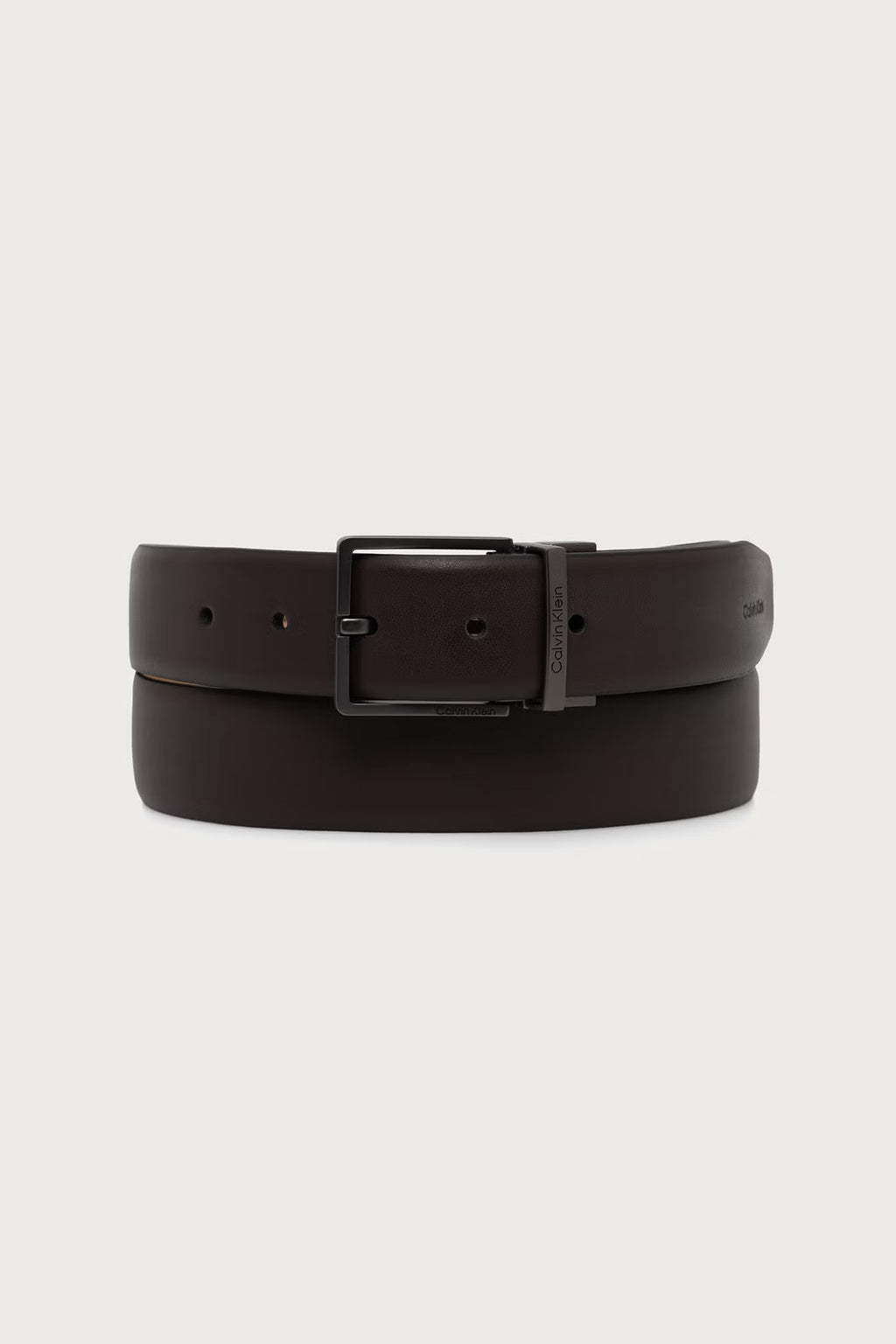 CK Dark Brown / gunmetal mat - CALVIN KLEIN Ceinture 35 mm boucle carrée cuir lisse