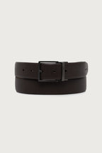 CK Dark Brown / gunmetal mat - CALVIN KLEIN Ceinture 35 mm boucle carrée cuir lisse