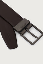 CK Dark Brown / gunmetal mat - CALVIN KLEIN Ceinture 35 mm boucle carrée cuir lisse