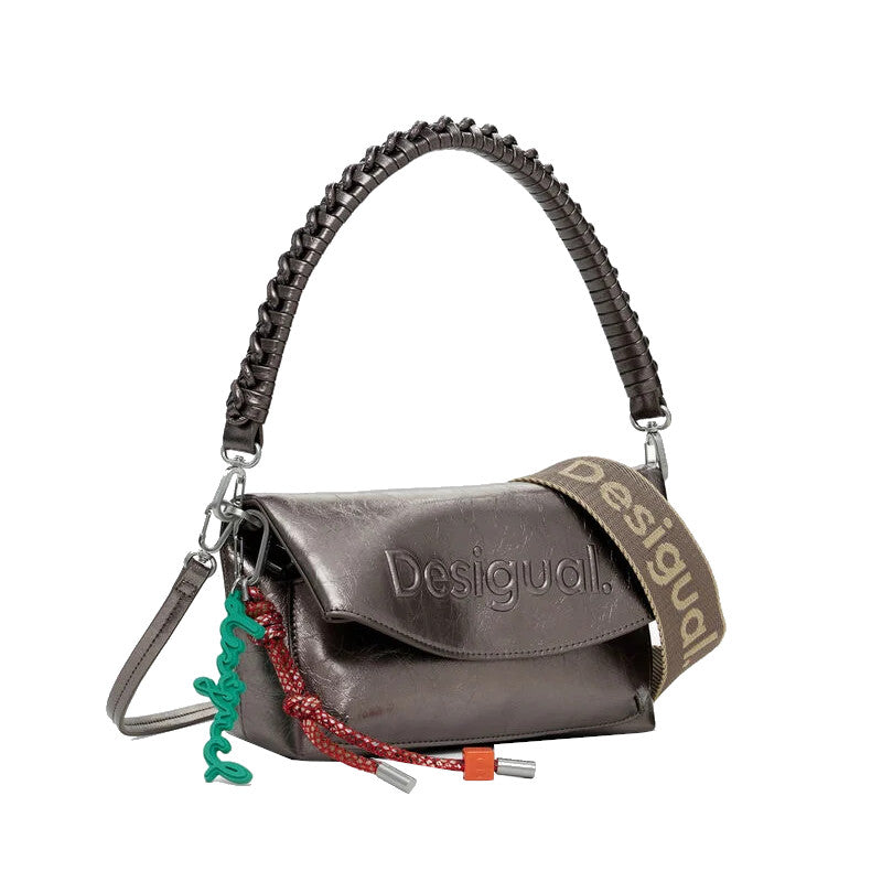 DESIGUAL Sac à rabat logo 3D métallisé moyen