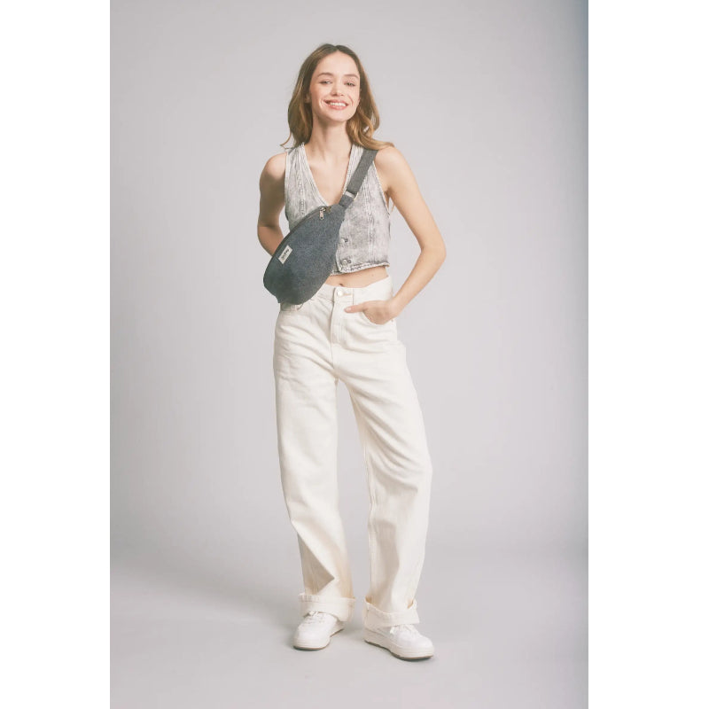 Denim gris - Grand sac banane L Sasha