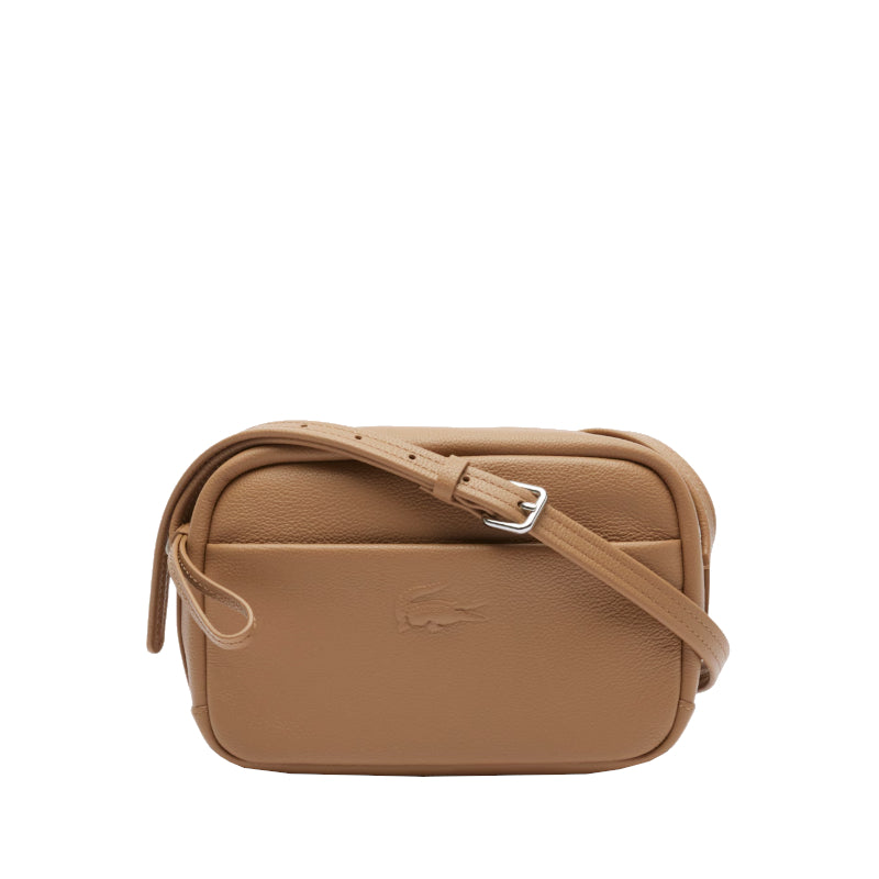 Warm Beige - LACOSTE Sac à bandoulière City Court en cuir grainé