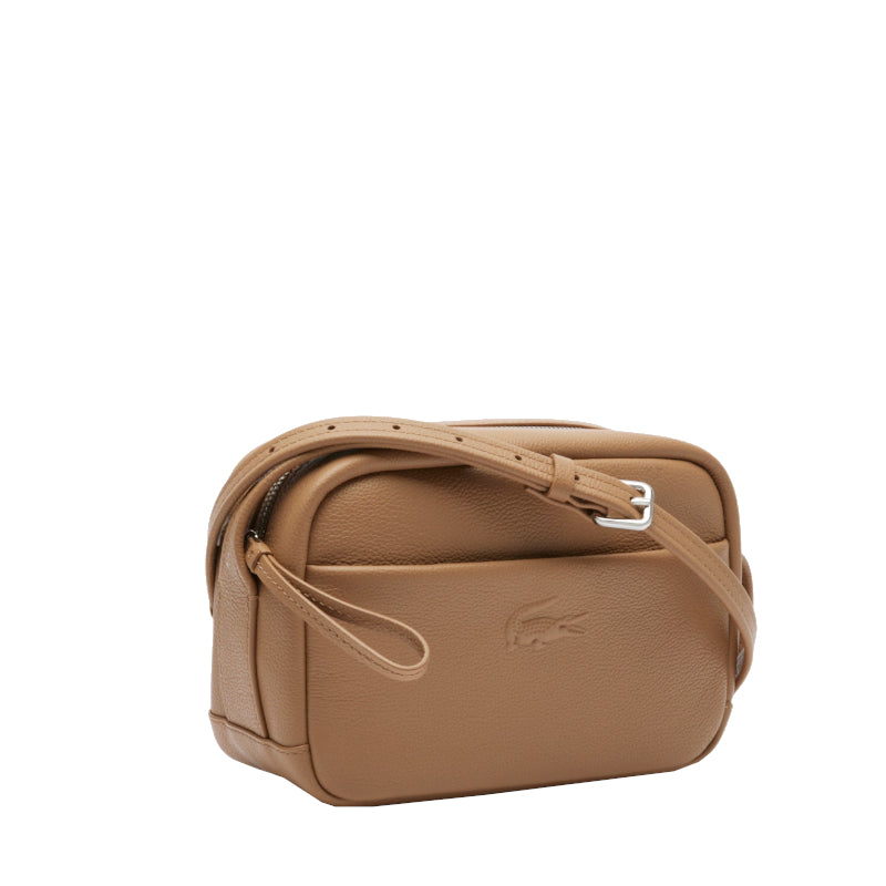 Warm Beige - LACOSTE Sac à bandoulière City Court en cuir grainé
