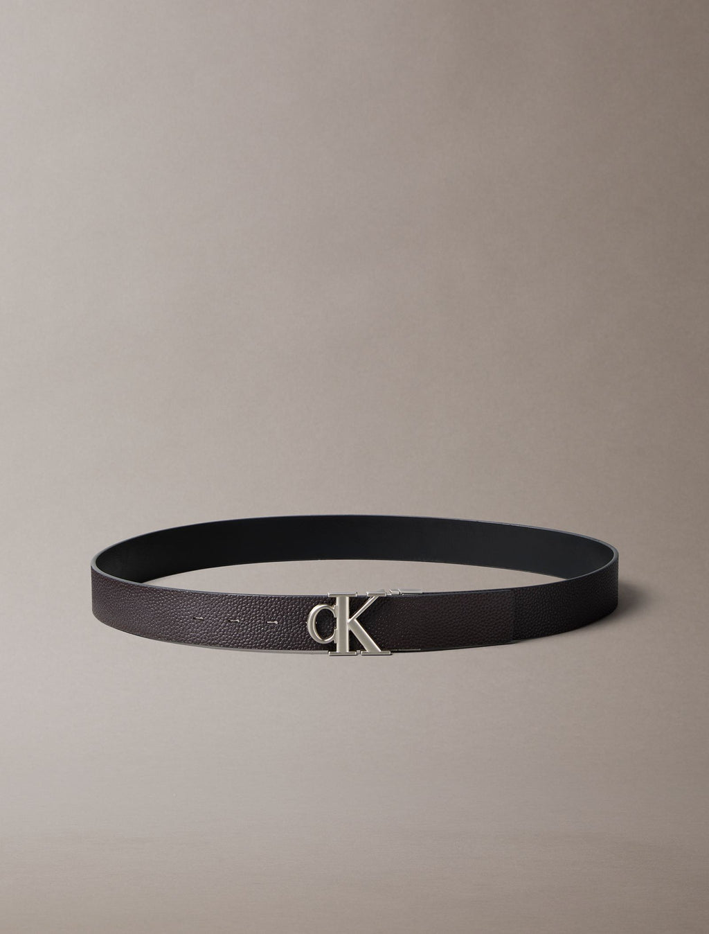 Noir / CK Dark Brown - CALVIN KLEIN Ceinture réversible 35 mm cuir grainé boucle CK