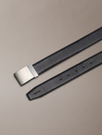 Noir / nickel brossé - Calvin Klein Ceinture cuir grainé boucle plaque