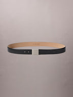 Noir / nickel brossé - Calvin Klein Ceinture cuir grainé boucle plaque