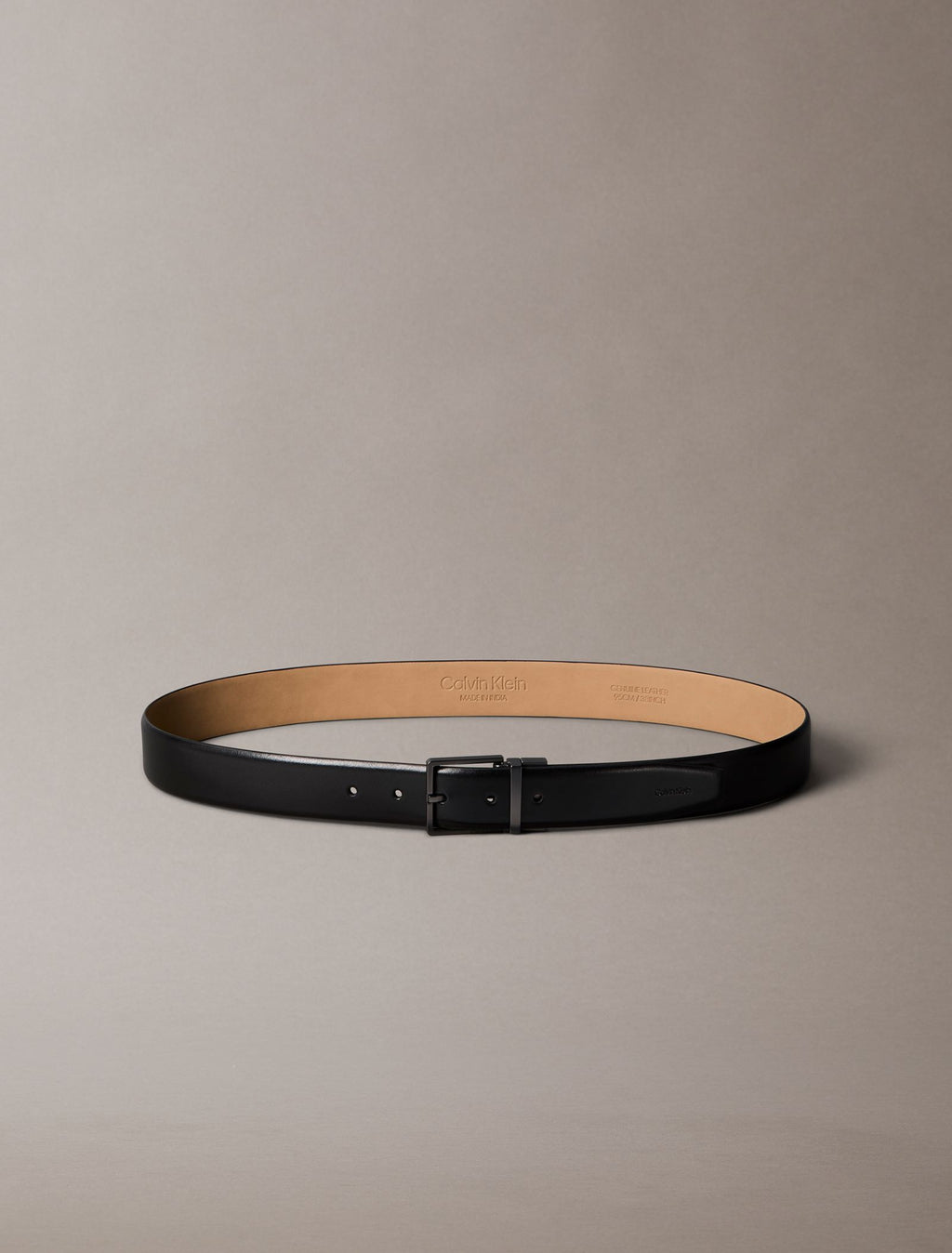 Noir / gunmetal mat - CALVIN KLEIN Ceinture 35 mm boucle carrée cuir lisse
