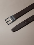 CK Dark Brown / gunmetal mat - CALVIN KLEIN Ceinture 35 mm boucle carrée cuir lisse