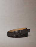 CK Dark Brown / gunmetal mat - CALVIN KLEIN Ceinture 35 mm boucle carrée cuir lisse
