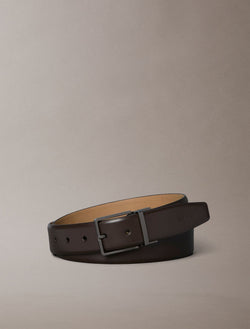 CK Dark Brown / gunmetal mat - CALVIN KLEIN Ceinture 35 mm boucle carrée cuir lisse
