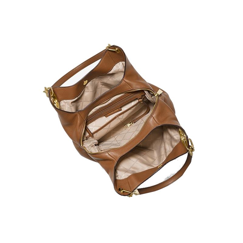 Marron - MICHAEL KORS Grand sac porté épaule Lillie en cuir grainé Noir/Doré