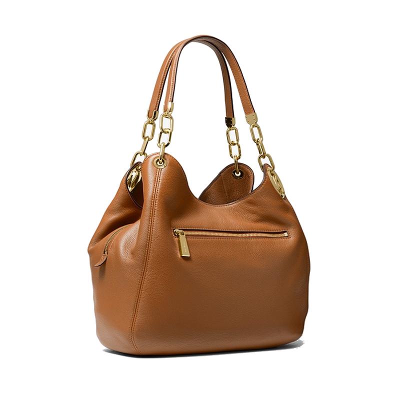 Marron - MICHAEL KORS Grand sac porté épaule Lillie en cuir grainé Noir/Doré