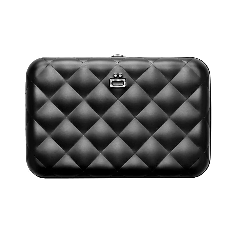 Noir - Porte-cartes alu matelassé QUILTED BUTTON