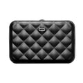Noir - Porte-cartes alu matelassé QUILTED BUTTON