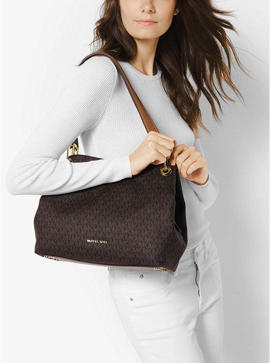 Marron - MICHAEL KORS Grand sac porté épaule Raven en cuir Camel