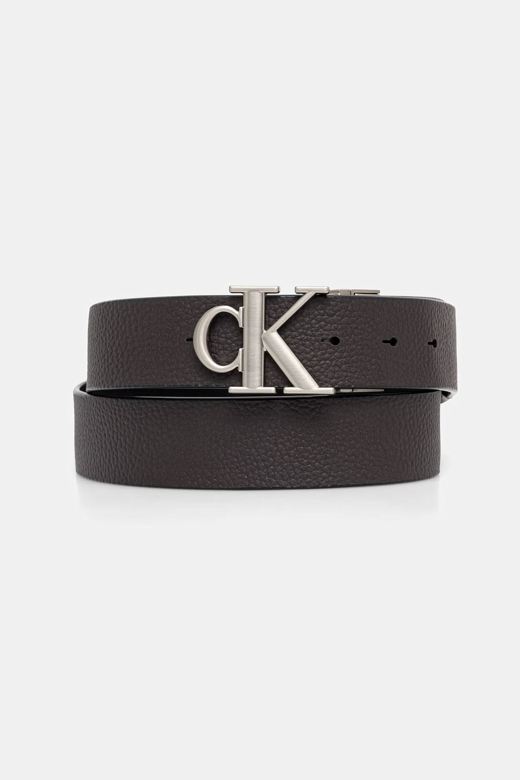 Noir / CK Dark Brown - CALVIN KLEIN Ceinture réversible 35 mm cuir grainé boucle CK