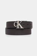 Noir / CK Dark Brown - CALVIN KLEIN Ceinture réversible 35 mm cuir grainé boucle CK
