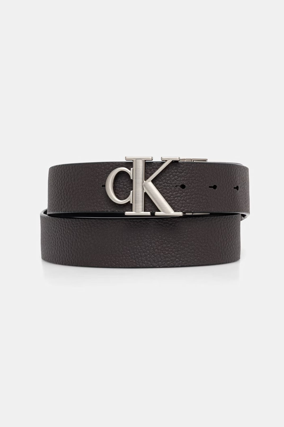 Noir / CK Dark Brown - CALVIN KLEIN Ceinture réversible 35 mm cuir grainé boucle CK