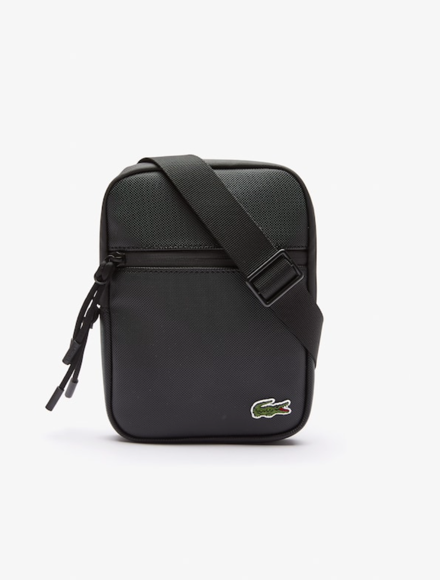 Noir - LACOSTE Petite sacoche plate LCST croisée en toile enduite