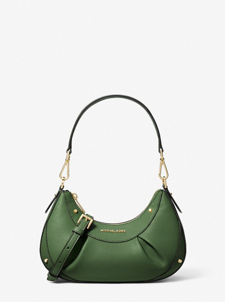 Vert amazone - Petit sac porté épaule Enzo en cuir grainé Camel