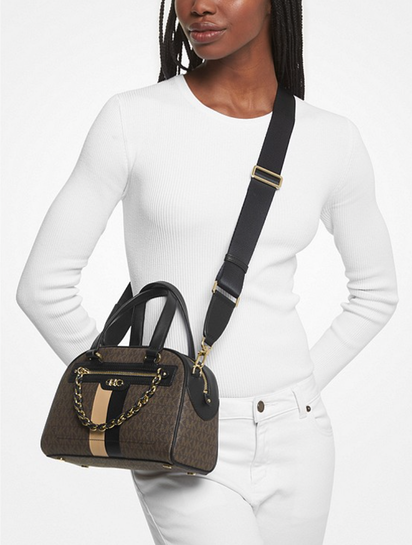 NOIR/CAMEL - MICHAEL KORS Petit sac Williamsburg à logo et rayures