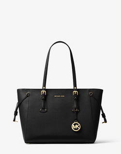 Noir/doré - Sac à main Voyager de taille moyenne en cuir grainé argent