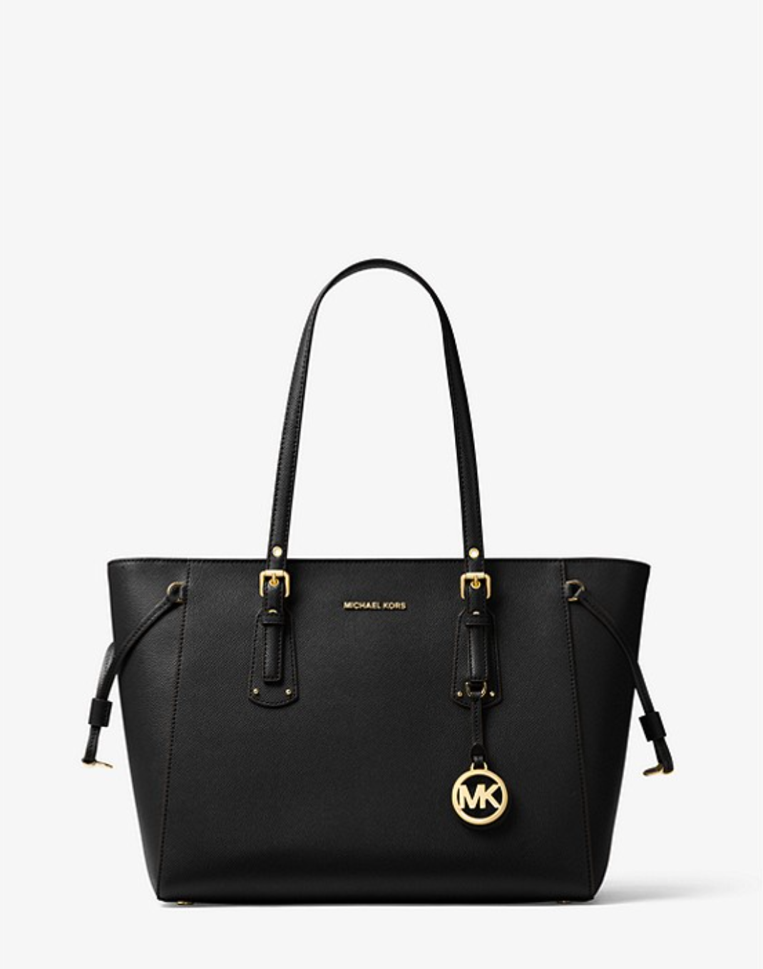 Noir/doré - Sac à main Voyager de taille moyenne en cuir grainé doré