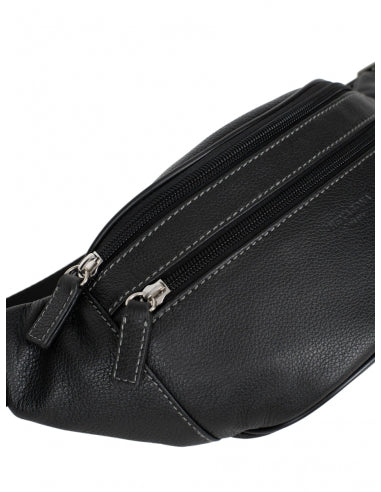 Noir - HEXAGONA Sac banane cuir de vachette 33 cm