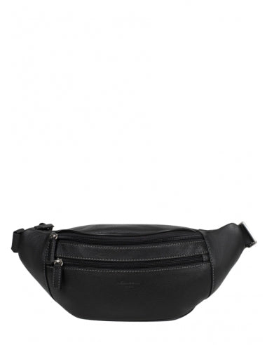 Noir - HEXAGONA Sac banane cuir de vachette 33 cm