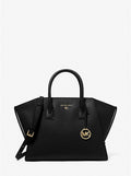Noir - Grand sac Avril en cuir à glissière supérieure Camel
