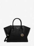 Noir - Petit sac Avril en cuir à glissière supérieure Noir doré