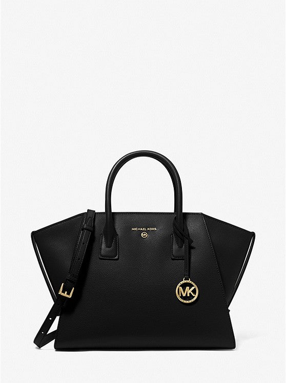 Noir - Petit sac Avril en cuir à glissière supérieure Noir doré