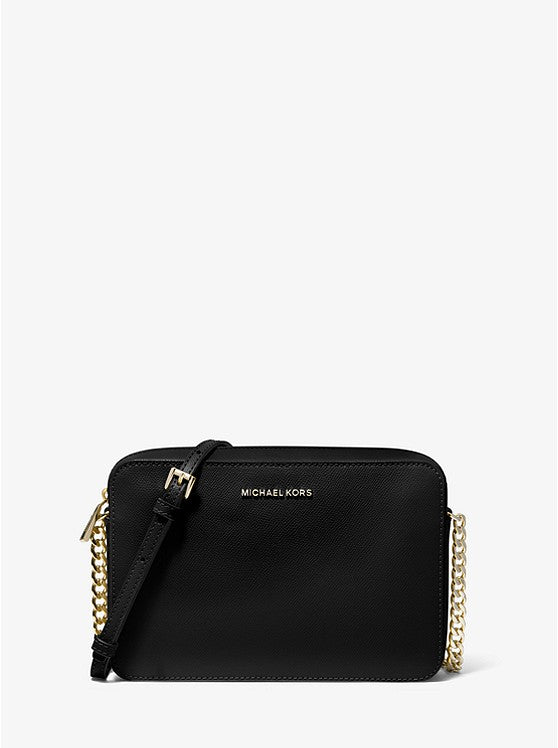 Noir/Doré - Grand sac à bandoulière Jet Set en cuir saffiano Noir/doré