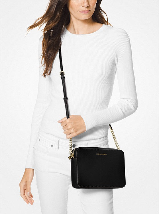 Noir/Doré - MICHAEL KORS Grand sac à bandoulière Jet Set en cuir saffiano Noir/doré