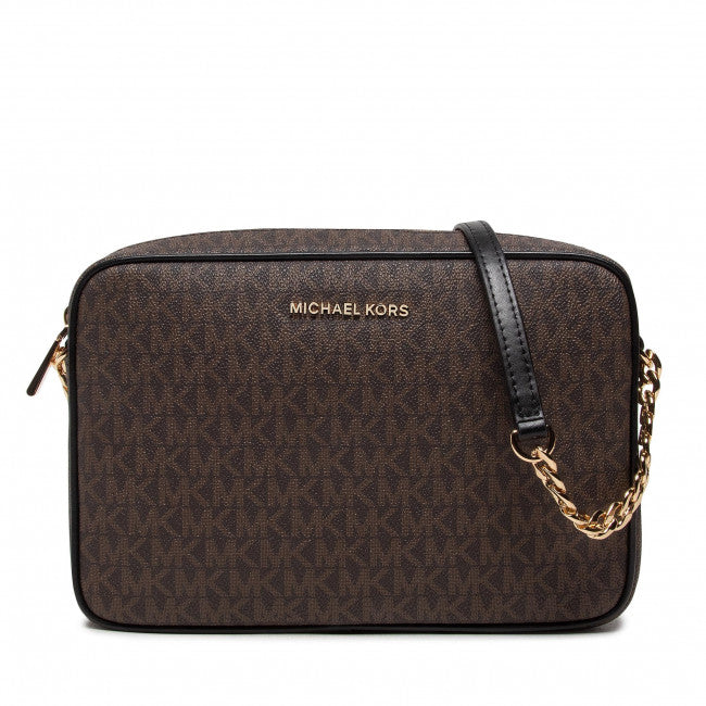 Marron/Noir - Grand sac à bandoulière Jet Set en cuir saffiano logo Marron/Noir