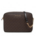 Marron/Noir - Grand sac à bandoulière Jet Set en cuir saffiano logo Marron/Noir