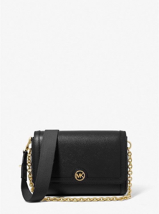 Noir - Petit sac à bandoulière convertible Freya en cuir grainé Noir doré