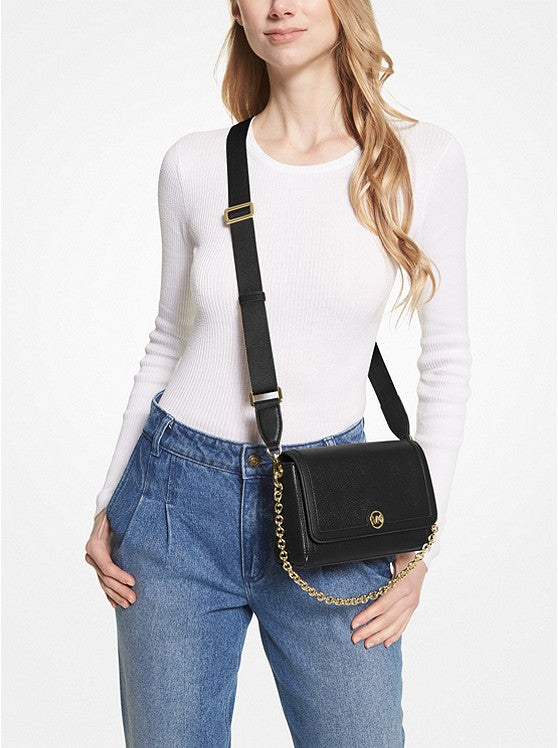 Noir - MICHAEL KORS Petit sac à bandoulière convertible Freya en cuir grainé Noir doré