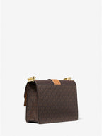 Brown/Acorn - Petit sac à bandoulière Greenwich en cuir saffiano à couleurs contrastées avec logo