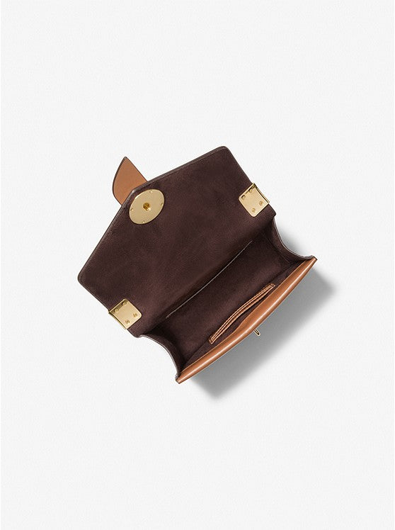 Brown/Acorn - Petit sac à bandoulière Greenwich en cuir saffiano à couleurs contrastées avec logo