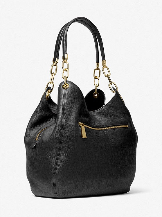 Noir doré - MICHAEL KORS Grand sac porté épaule Lillie en cuir grainé Noir/Doré