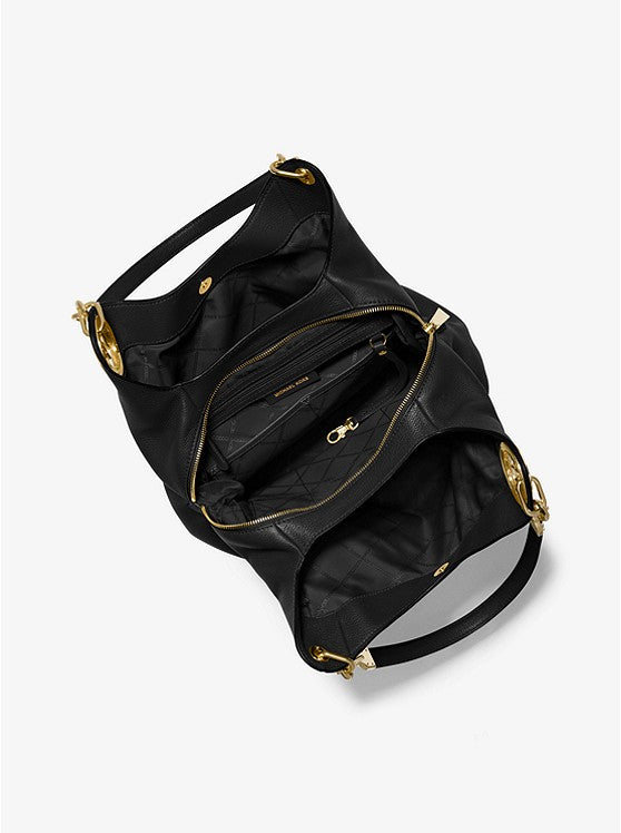 Noir doré - MICHAEL KORS Grand sac porté épaule Lillie en cuir grainé Noir/Doré