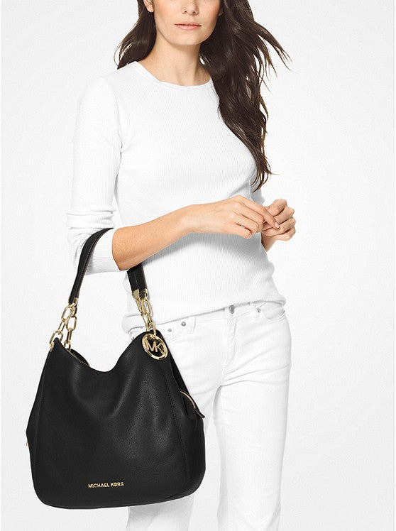 Noir doré - MICHAEL KORS Grand sac porté épaule Lillie en cuir grainé Noir/Doré
