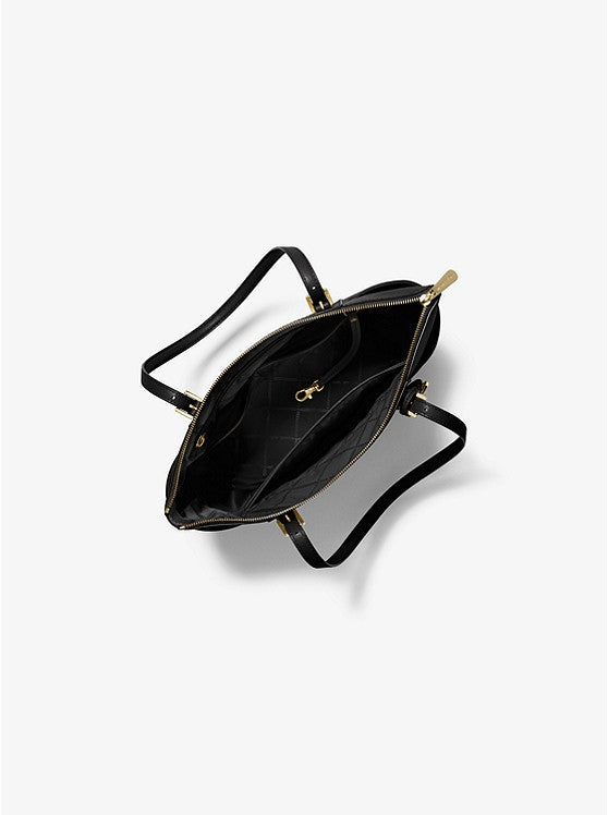 Noir doré - Grand cabas Jet Set en cuir grainé avec glissière supérieure Camel