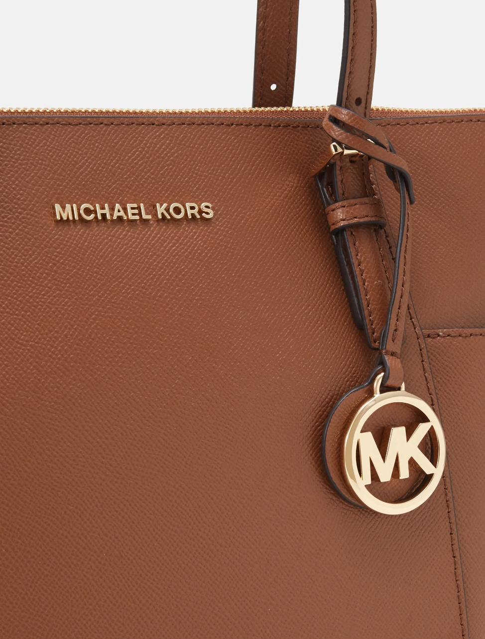 Camel - MICHAEL KORS Grand cabas Jet Set en cuir grainé avec glissière supérieure Camel