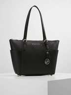 Noir argenté - MICHAEL KORS Grand cabas Jet Set en cuir grainé avec glissière supérieure Noir argenté