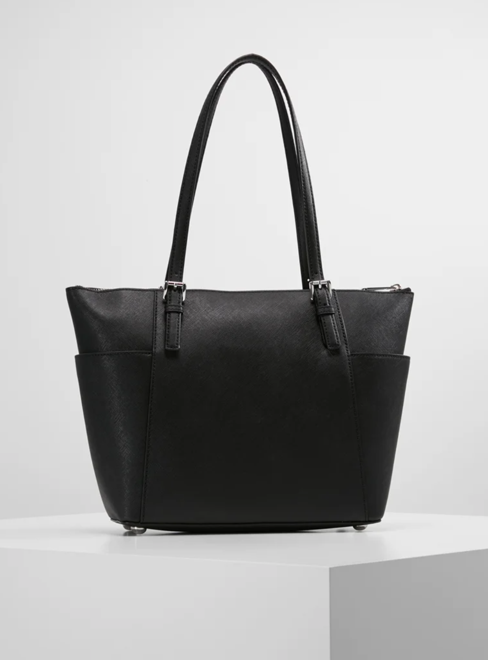 Noir doré - MICHAEL KORS Grand cabas Jet Set en cuir grainé avec glissière supérieure Noir argenté