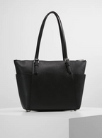 Noir doré - MICHAEL KORS Grand cabas Jet Set en cuir grainé avec glissière supérieure Noir argenté