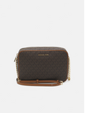 Marron/Camel - Grand sac à bandoulière Jet Set en cuir saffiano logo Marron/Noir